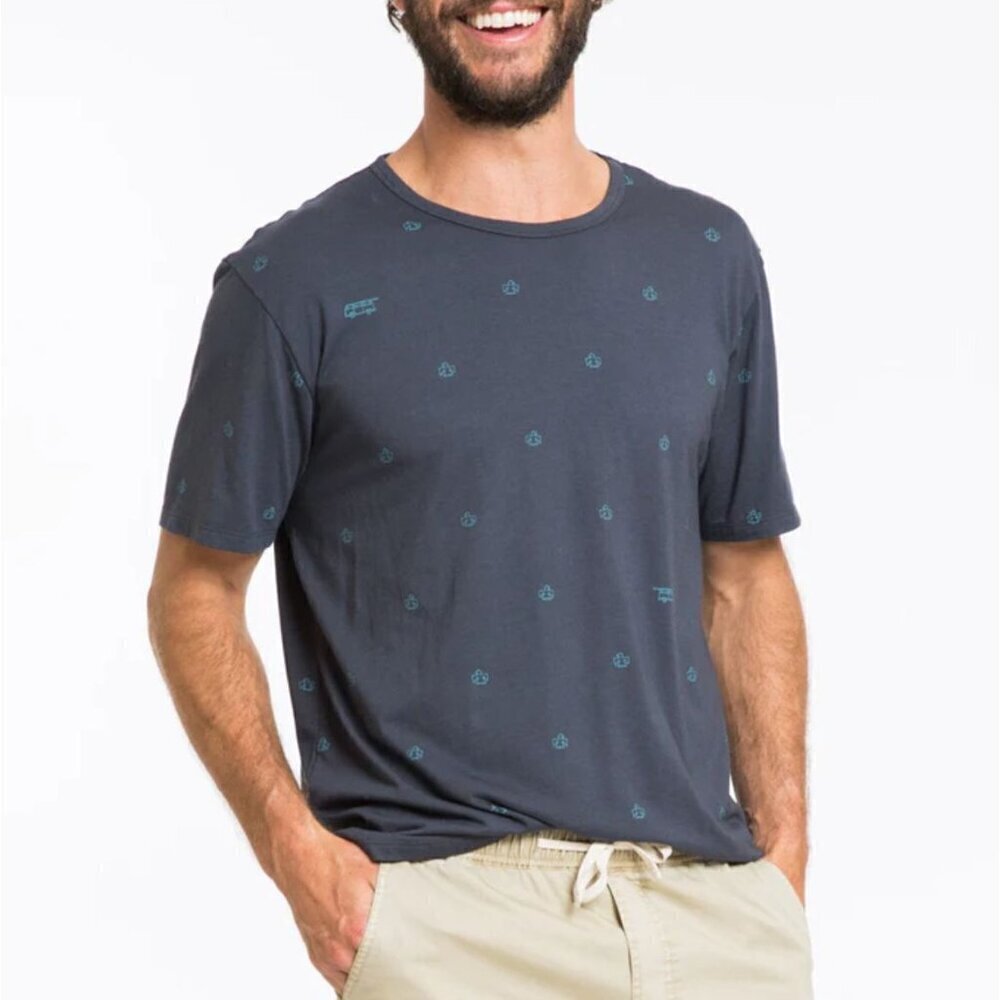 Marine Layer All Over Print Crewneck Short Sleeve Midnight Blue Size L